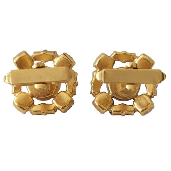 Gold Tone Round Baguette Clear Rhinestone Square Cufflinks E223 - Picture 8 of 11